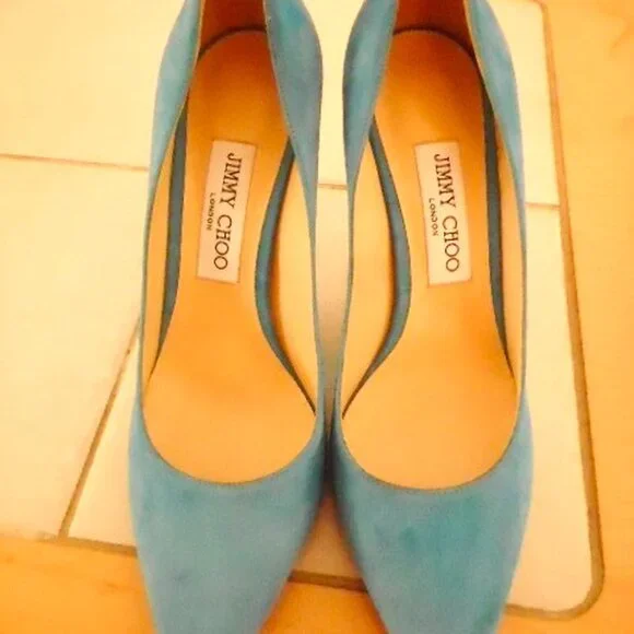 Jimmy Choo London Blue Suede High Heel Pumps - Picture 3 of 10